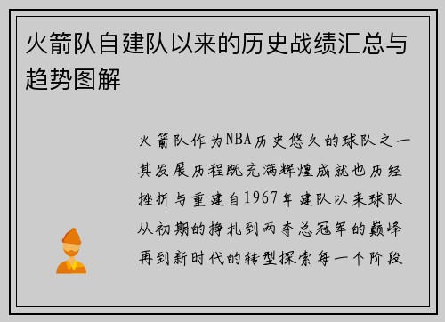 火箭队自建队以来的历史战绩汇总与趋势图解