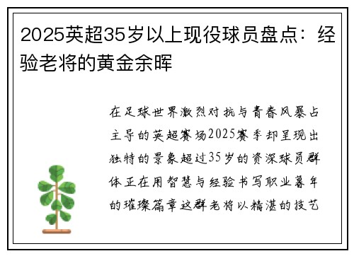 2025英超35岁以上现役球员盘点：经验老将的黄金余晖